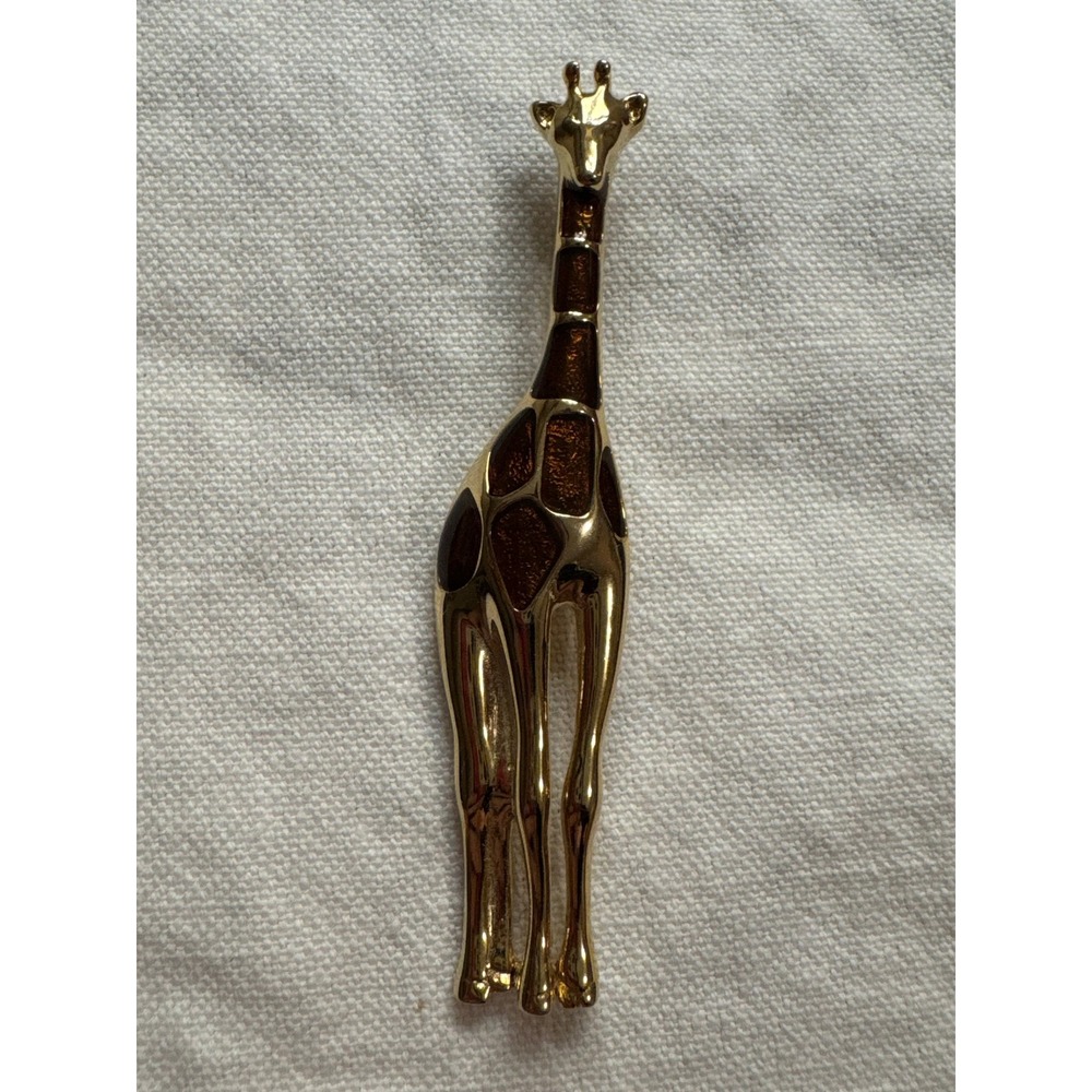 Vintage Liz Claiborne Gold Tone Giraffe Brooch Brown Enamel Animal Pin Safari - Picture 8 of 8